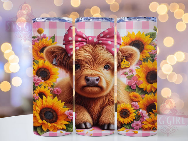 Sunflower Floral Highland Cow Tumbler Wrap, Sunflower Cow Wrap, 20Oz Sublimation Design, Floral Cow Cup, Rustic Farm Drinkware, Cow With Sunflowers, Country Cow Mug Design Sublimation SvggirlplusArt 