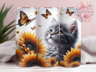 Sunflower Floral Kitten Tumbler, Cute Cat Tumbler, Floral Kitten 20oz Wrap, Sublimation Design, Cat Lover Gift, Adorable Kitten Wrap, Sunflower Cat Tumbler Sublimation Li Zamperini 