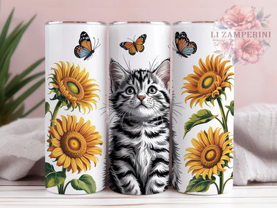 Sunflower Floral Kitten Tumbler, Cute Cat Tumbler, Floral Kitten 20oz Wrap, Sublimation Design, Cat Lover Gift, Adorable Kitten Wrap, Sunflower Cat Tumbler Sublimation Li Zamperini 