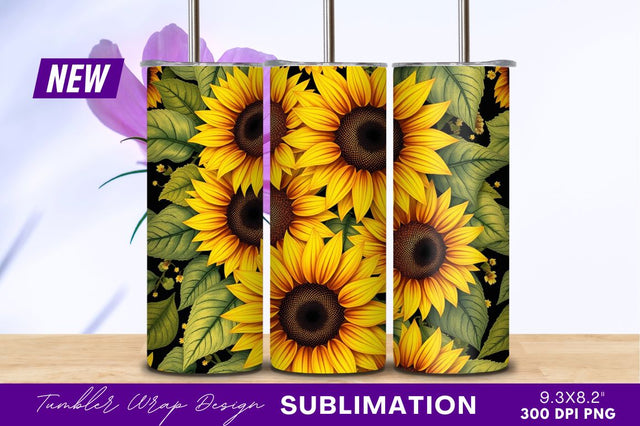 Sunflower Floral Pattern Beautiful Yellow Flower Background Sublimation Regulrcrative 