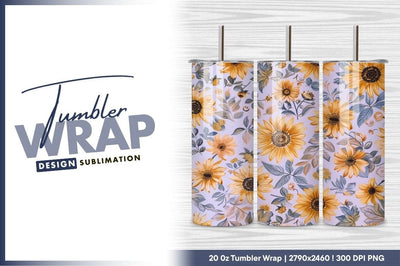 Sunflower Floral Pattern Tumbler Png For Sublimation Sublimation Regulrcrative 