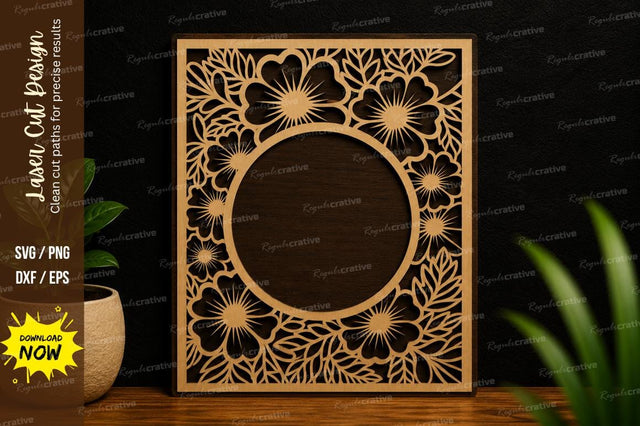 Sunflower Floral Rectangle Frame Laser Cut SVG File SVG Regulrcrative 