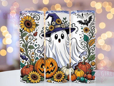 Sunflower Ghost Pumpkin Glow 20oz Tumbler, Sunflower Motif, Ghost Accent, Pumpkin Theme, Glow Art Design, Autumn Flair, Sublimation Wrap, 20oz Tumbler Sublimation SvggirlplusArt 