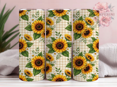 Sunflower Gingham 20oz Tumbler, Sunflower Gingham, Gingham Sunflower, Sunflower Tumbler, Gingham Tumbler, Sunflower PNG, Gingham PNG, 20oz Tumbler Wrap Sublimation Li Zamperini 