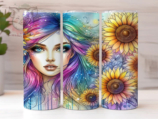 Sunflower Girl 20oz Tumbler Png, Straight & Tapered Tumbler Png, Western Sunflower Tumbler Png, Digital Download PNG Sublimation Lara' s Designs 