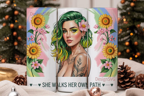 Sunflower Girl 20oz Tumbler Wrap Sublimation DesignSVG 