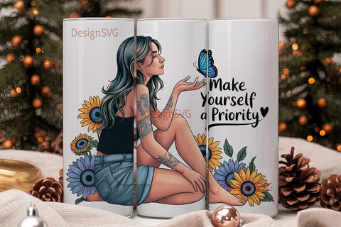 Sunflower Girl 20oz Tumbler Wrap Sublimation DesignSVG 