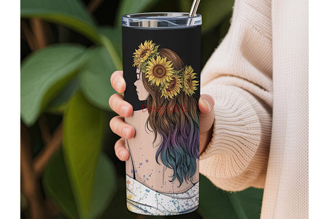 Sunflower Girl 20oz Tumbler Wrap Sublimation DesignSVG 
