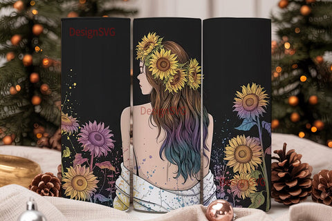 Sunflower Girl 20oz Tumbler Wrap Sublimation DesignSVG 
