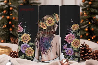 Sunflower Girl 20oz Tumbler Wrap Sublimation DesignSVG 