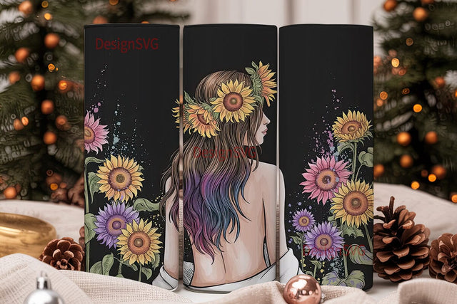 Sunflower Girl 20oz Tumbler Wrap Sublimation DesignSVG 