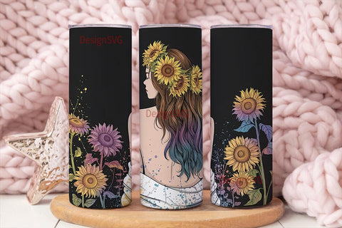 Sunflower Girl 20oz Tumbler Wrap Sublimation DesignSVG 