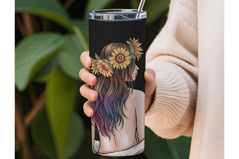 Sunflower Girl 20oz Tumbler Wrap Sublimation DesignSVG 