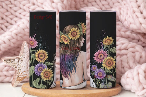 Sunflower Girl 20oz Tumbler Wrap Sublimation DesignSVG 