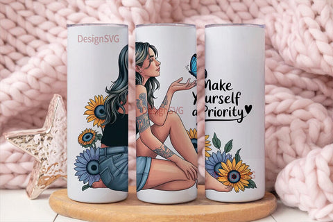 Sunflower Girl 20oz Tumbler Wrap Sublimation DesignSVG 