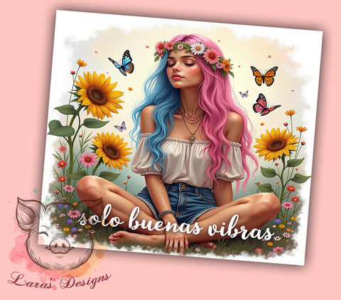 Sunflower Girl Tumbler, Buenas Vibras Design, Sarcastic Affirmation, 20oz Tumbler Wrap, PNG Sublimation, Positive Vibes Drinkware, Floral Tumblers Sublimation Lara' s Designs 