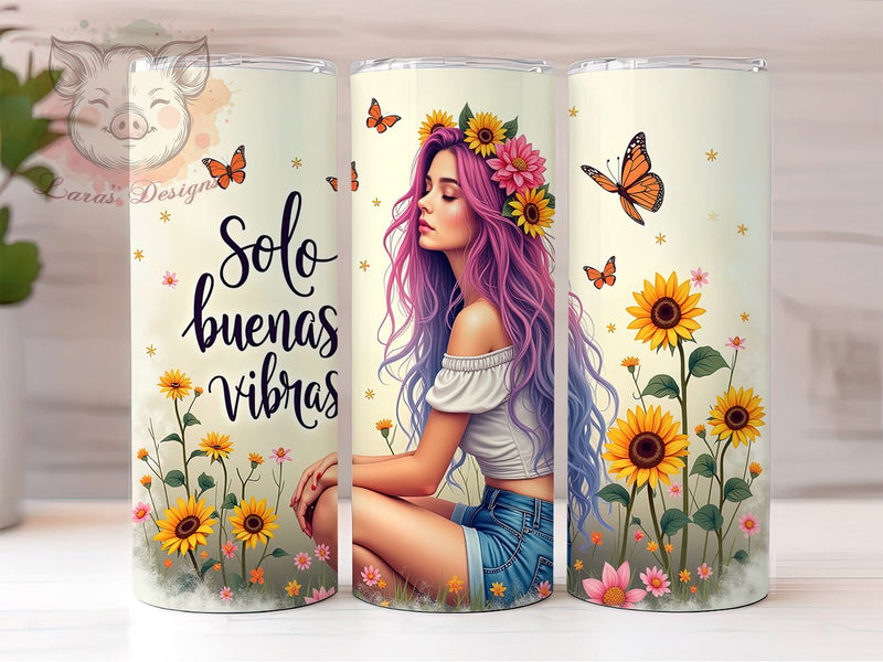 Sunflower Girl Tumbler, Buenas Vibras Design, Sarcastic Affirmation, 20oz Tumbler Wrap, PNG Sublimation, Positive Vibes Drinkware, Floral Tumblers Sublimation Lara' s Designs 
