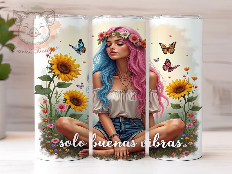 Sunflower Girl Tumbler, Buenas Vibras Design, Sarcastic Affirmation, 20oz Tumbler Wrap, PNG Sublimation, Positive Vibes Drinkware, Floral Tumblers Sublimation Lara' s Designs 