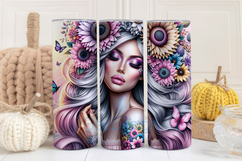 Sunflower Girl Tumbler Wrap 20 oz Skinny Tumbler Sublimation Design, Sunflower Tumbler Design Sublimation BouDesign 
