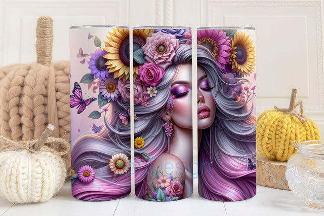 Sunflower Girl Tumbler Wrap 20 oz Skinny Tumbler Sublimation Design, Sunflower Tumbler Design Sublimation BouDesign 