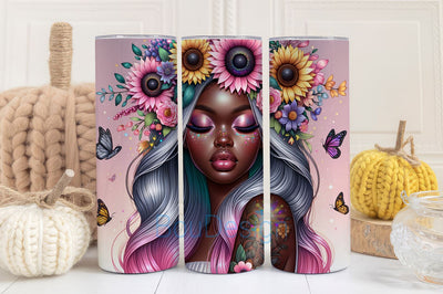 Sunflower Girl Tumbler Wrap 20 oz Skinny Tumbler Sublimation Design, Sunflower Tumbler Design Sublimation BouDesign 