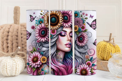 Sunflower Girl Tumbler Wrap 20 oz Skinny Tumbler Sublimation Design, Sunflower Tumbler Design Sublimation BouDesign 
