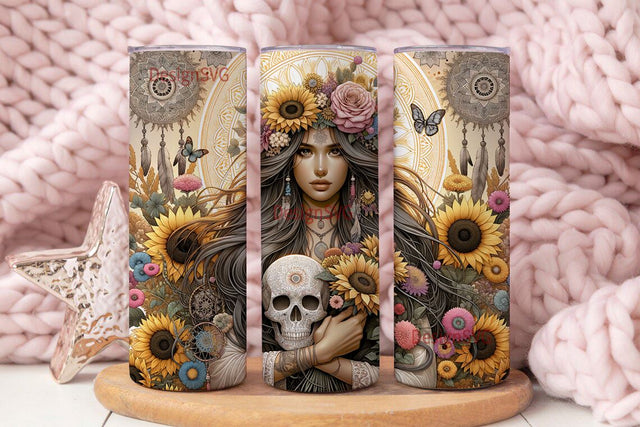 Sunflower Girl Tumbler Wrap 20 oz Skinny Tumbler Sublimation Design, Sunflower Tumbler Design Sublimation DesignSVG 