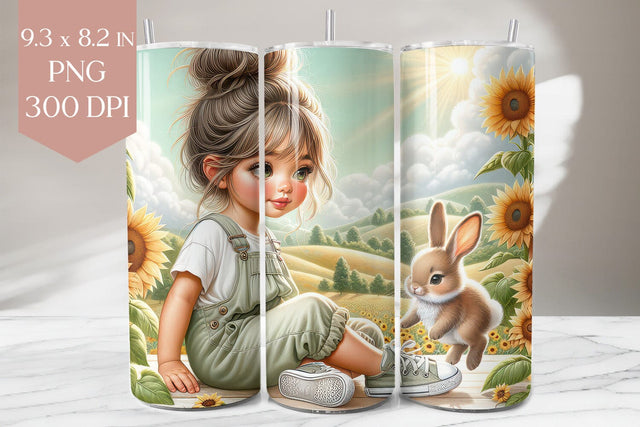 Sunflower Girl with Bunny Tumbler Wrap Sublimation BijouBay 