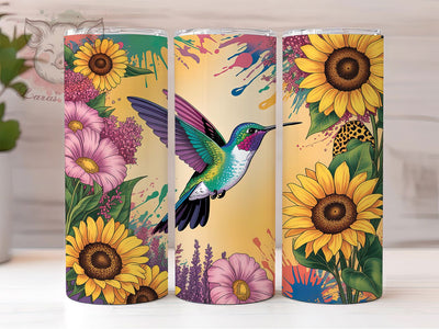 Sunflower Glitter Hummingbird Tumbler, Glitter Hummingbird, Nature Theme, Elegant Design, Vibrant Colors, 20Oz Tumbler, Sublimation Wrap Sublimation Lara' s Designs 