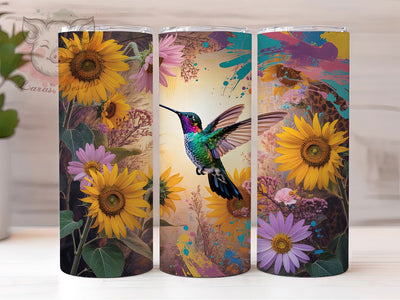 Sunflower Glitter Hummingbird Tumbler, Glitter Hummingbird, Nature Theme, Elegant Design, Vibrant Colors, 20Oz Tumbler, Sublimation Wrap Sublimation Lara' s Designs 