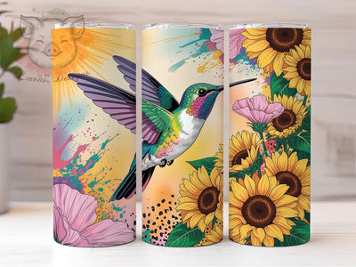 Sunflower Glitter Hummingbird Tumbler, Glitter Hummingbird, Nature Theme, Elegant Design, Vibrant Colors, 20Oz Tumbler, Sublimation Wrap Sublimation Lara' s Designs 