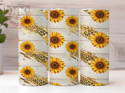 Sunflower Glitter Leopard 20oz Tumbler, Leopard Print, Sunflower Motif, Glitter Glam, Floral Theme, Bold Aesthetic, 20oz Wrap, Sublimation Tumbler Sublimation Lara' s Designs 