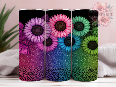 Sunflower Glitter Leopard 20oz Tumbler, Sunflower Tumbler, Glitter Leopard Design, 20oz Tumbler, Animal Print Wrap, Floral Sublimation, Gift for Nature Lovers, Trendy Drinkware Sublimation Li Zamperini 