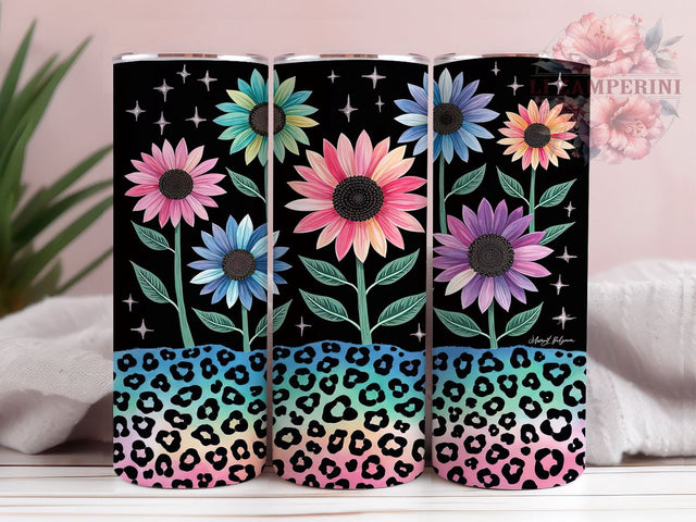 Sunflower Glitter Leopard 20oz Tumbler, Sunflower Tumbler, Glitter Leopard Design, 20oz Tumbler, Animal Print Wrap, Floral Sublimation, Gift for Nature Lovers, Trendy Drinkware Sublimation Li Zamperini 