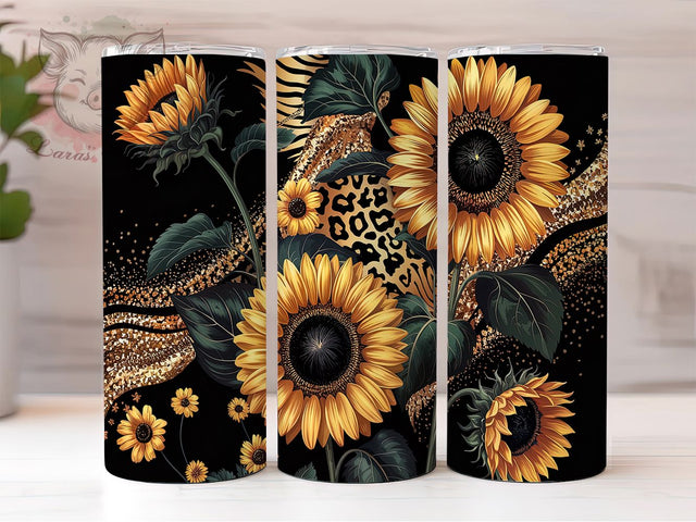 Sunflower Glitter Leopard Tumbler, Glitter Leopard Tumbler, Seamless Sublimation Design, Animal Print Tumbler, Floral Leopard Wrap, Sparkly Sunflower Tumbler, Trendy Tumbler Design Sublimation Lara' s Designs 