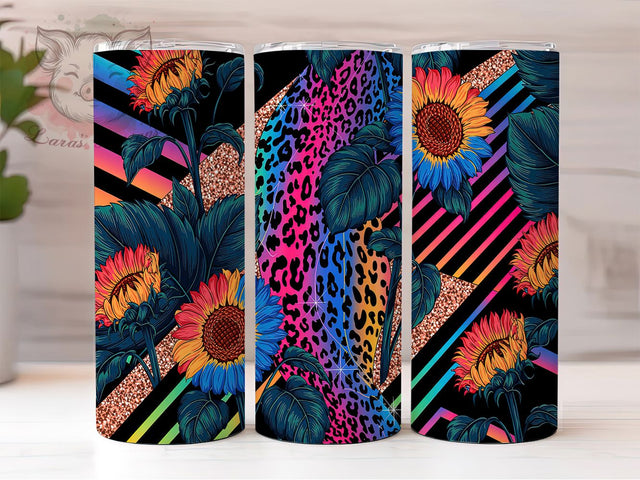 Sunflower Glitter Leopard Tumbler Wrap, Glitter Leopard Design, 20oz Sublimation File, Leopard Print Tumbler, Floral Glitter Wrap, Animal Print Tumbler, Digital Sunflower Design Sublimation Lara' s Designs 
