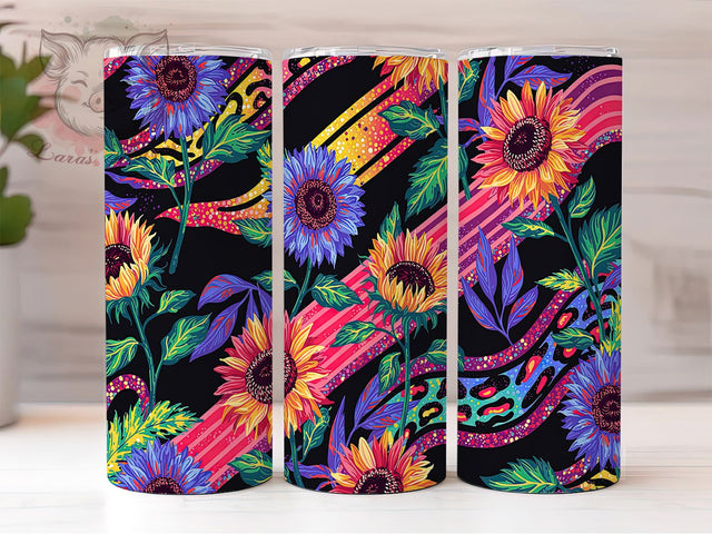Sunflower Glitter Leopard Tumbler Wrap, Glitter Leopard Design, 20oz Sublimation File, Leopard Print Tumbler, Floral Glitter Wrap, Animal Print Tumbler, Digital Sunflower Design Sublimation Lara' s Designs 
