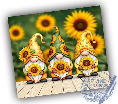 Sunflower Gnome 20oz Tumbler, Sunflower Design, 20oz Sublimation, Cute Gnomies, Floral Drinkware, Unique Gift, Spring Tumbler Wrap Sublimation ToriDesigns 