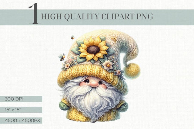 Sunflower Gnome Clipart PNG, Cute Gnome Graphic Sublimation BijouBay 