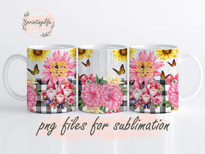 Sunflower Gnome Mug Wrap Sublimation Designs, Floral Tumbler Design, Affirmation PNG Sublimation PrintingLife 