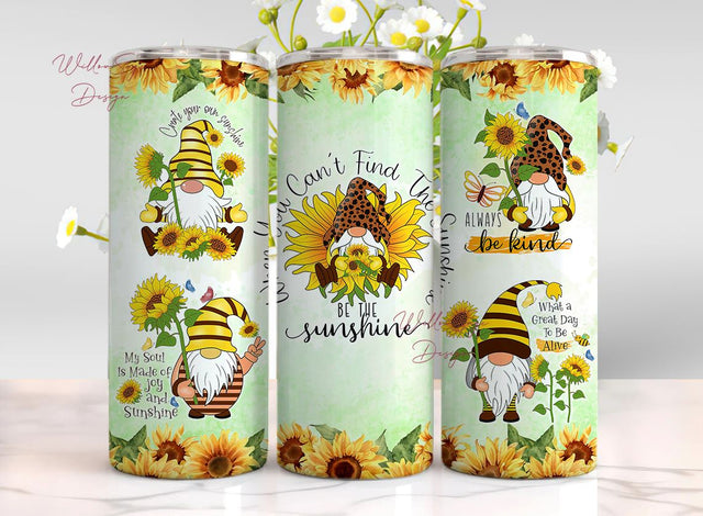 Sunflower Gnome Quotes 20oz Skinny Tumbler Wrap Sublimation Design, Straight PNG Digital Instant Download, Floral Gnome Spring Fall Tumbler Sublimation WillowSageDesign 