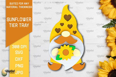 Sunflower Gnome Tier Tray Laser Cut. Sunflower Decor SVG SVG Evgenyia Guschina 