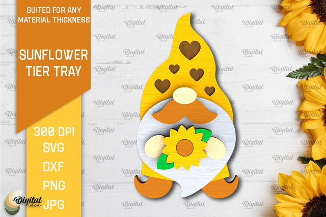 Sunflower Gnome Tier Tray Laser Cut. Sunflower Decor SVG SVG Evgenyia Guschina 