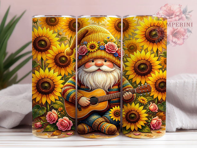 Sunflower Gnome Whimsical Garden 20oz Tumbler Wrap, Cute Gnome, Floral Theme, Whimsical Character, Garden Design, 20oz Tumbler Wrap, Sublimation PNG Sublimation Li Zamperini 