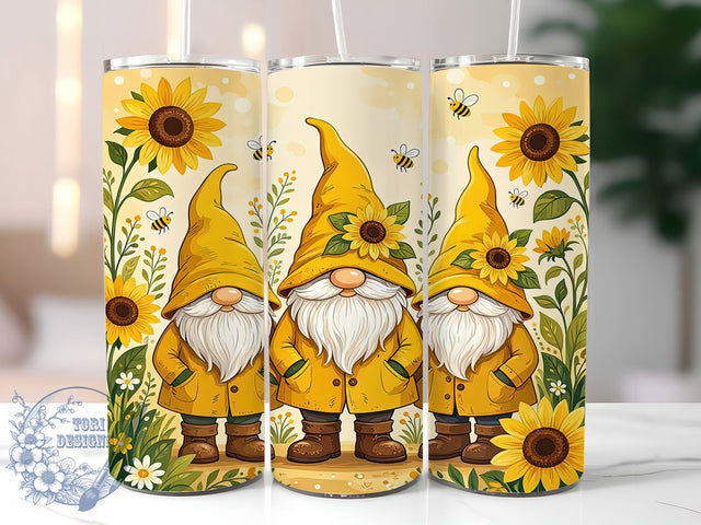 Sunflower Gnomes 20oz Tumbler, Gnome Design, Sunflower Motif, Garden Theme, Floral Style, Whimsical Charm, 20oz Wrap, Sublimation Tumbler Sublimation ToriDesigns 