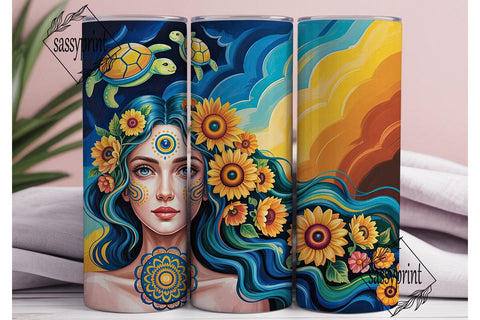 Sunflower Goddess Sky 20oz Tumbler Wrap Sublimation sassyprint 