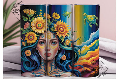 Sunflower Goddess Sky 20oz Tumbler Wrap Sublimation sassyprint 