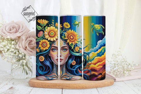 Sunflower Goddess Sky 20oz Tumbler Wrap Sublimation sassyprint 