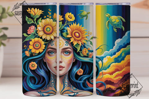 Sunflower Goddess Sky 20oz Tumbler Wrap Sublimation sassyprint 