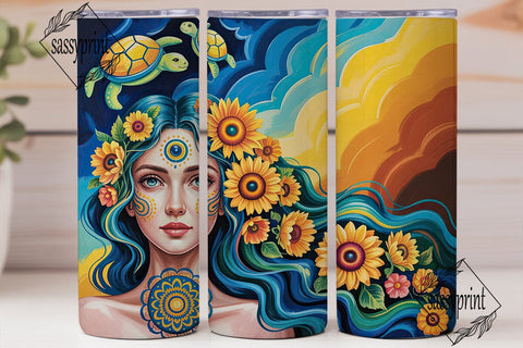 Sunflower Goddess Sky 20oz Tumbler Wrap Sublimation sassyprint 
